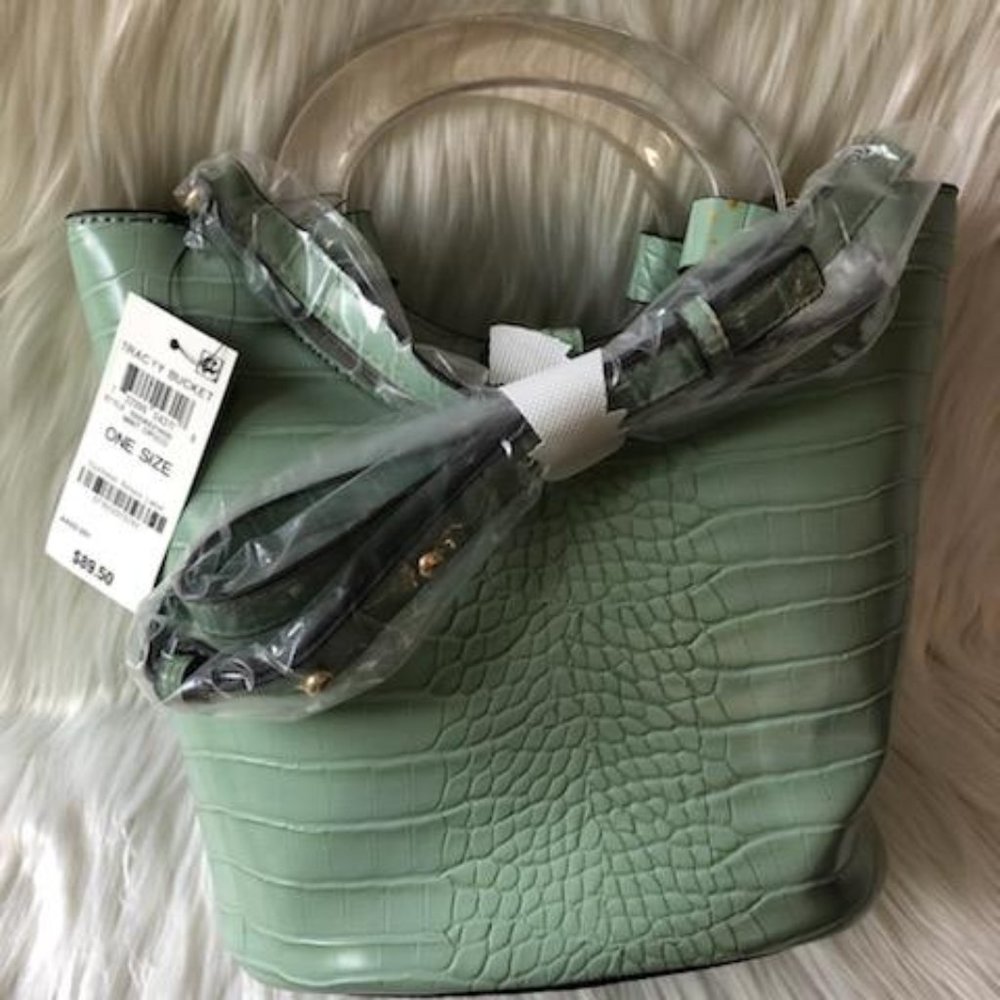 INC Mint Green Faux Crocodile Embossed Bucket Bag - Picture 2 of 9